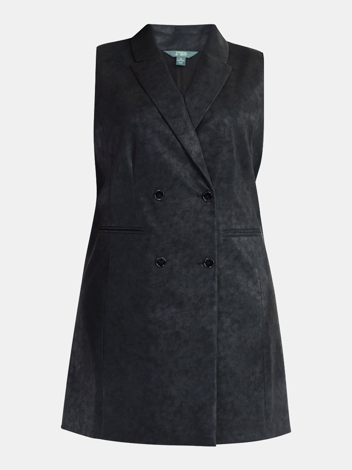 Terra & Sky Women’s Plus Sleeveless Faux Leather Blazer Dress, Sizes 0X-5X