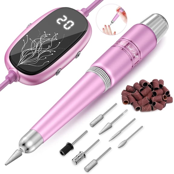 Digital Electric Nail Drill, 20000 RPM, with 7 Drill Bits and 26 Sanding Bands, for Manicures & Pedicures, Gel Polish Removal, Perfect for Home & Salon Use