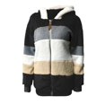 thumbnail image 2 of Women Contrast Color Hooded Coat, Long Sleeve Zip-up Plush Tops for Spring, Autumn, 2 of 9