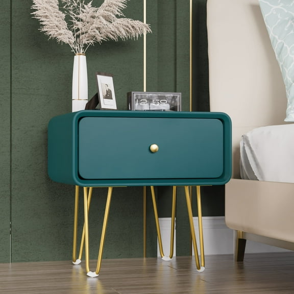 Nightstand with Drawer, Mid Century Modern Side Table Bedroom, Bedside Furniture, Night Stand, End Table -Dark green