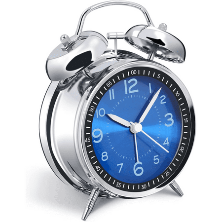 Loud Alarm Clock for Heavy Sleepers Adults, Metal 4.5 Inches Twin Bell Battery Operated Analog Alarm Clocks for Bedrooms Decoration (Jewel Blue)