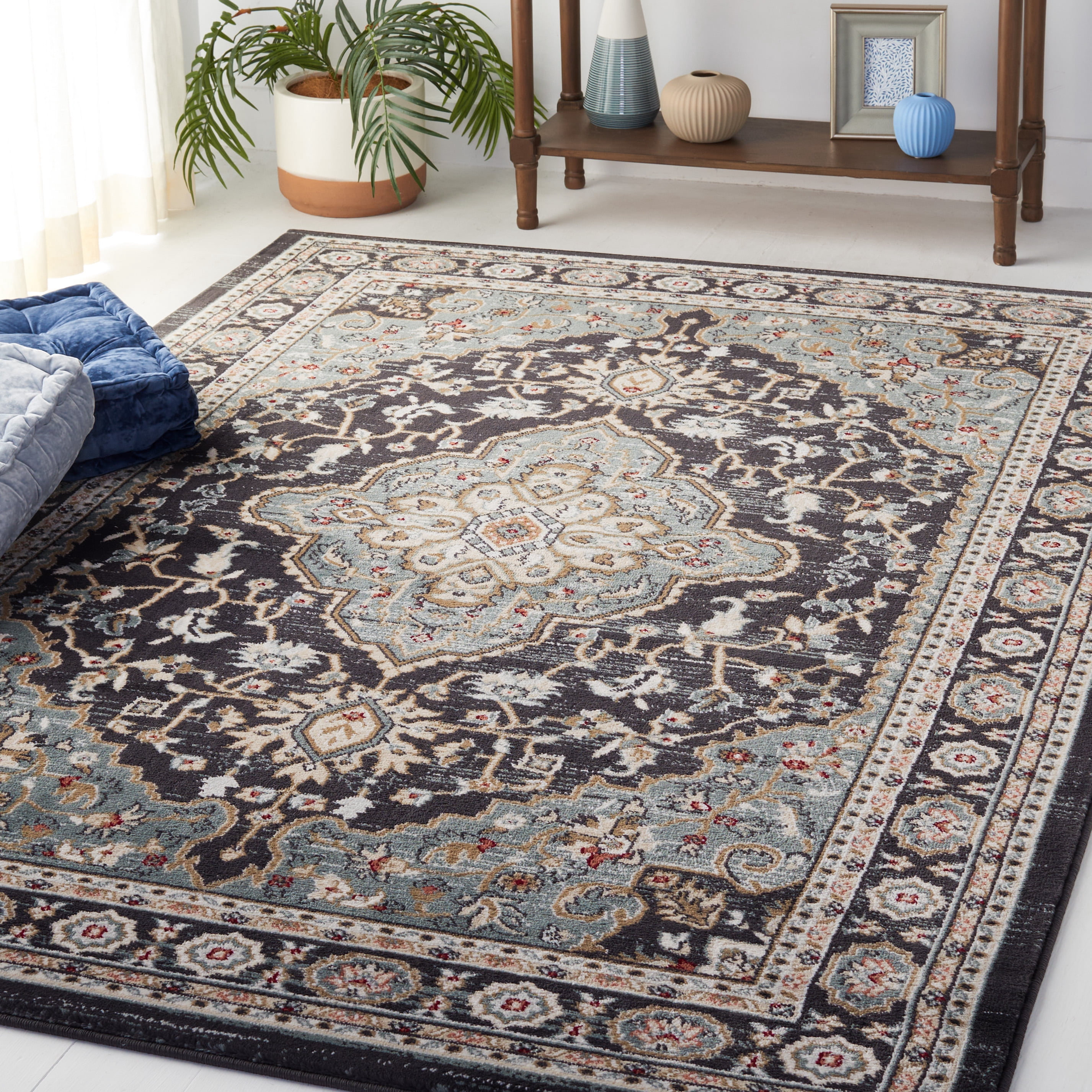 Safavieh Lyndhurst Idella Floral Area Rug, Anthracite/Teal, 6' x 8'