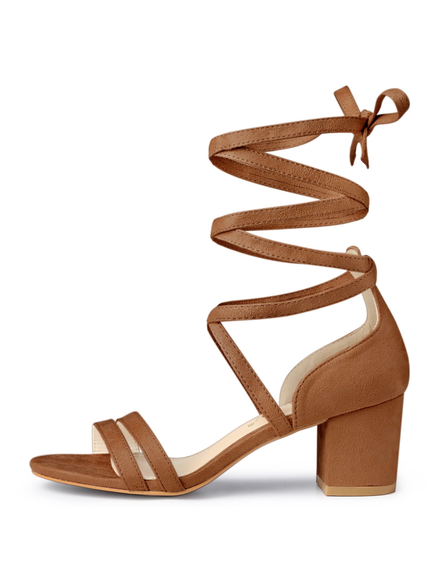 DARING DIVA Women's  Fashion Open Toe Lace Up Color Block Heel Sandals Brown 5