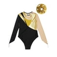 thumbnail image 4 of Miutii Long Sleeve Ballet Dance Gymnastics Leotards for Girls Sparkle Color Block Unitards with Hair Band Gold 8, 4 of 5