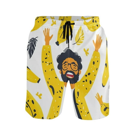 IAUYY Men s Quick-Dry Beach Shorts with All-Over Print - Lightweight Swim Trunks for Summer (S-XXL) Machine Washable Bananas