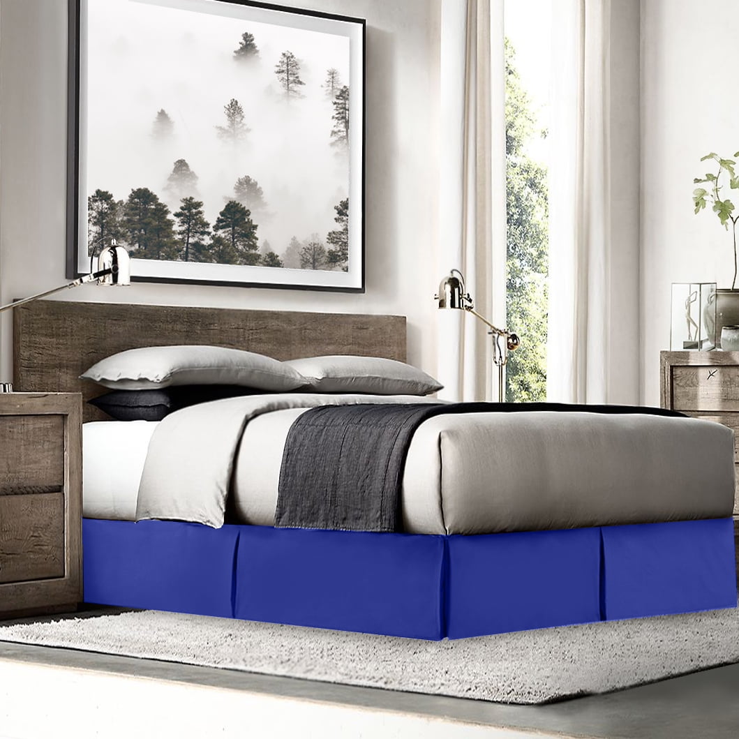 14" Tailored Pleated Bed Skirt Dust Ruffle, Queen, Royal Blue, by Clara Clark