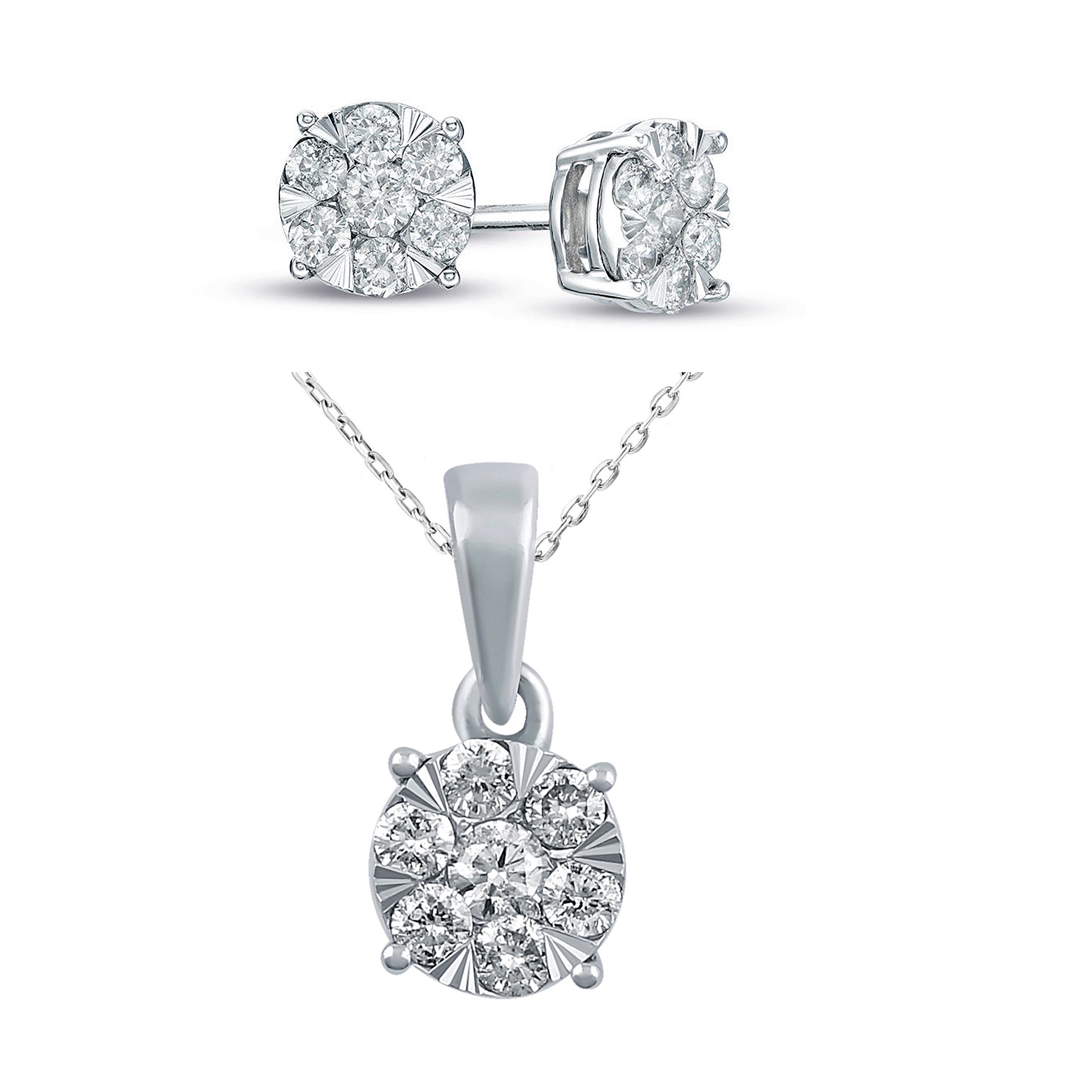 Natural Diamond 1/4CT Stud Earrings and Pendant Box Set in 10K White