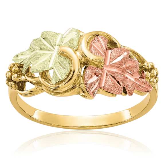 10K Solid Tri Color Pink White Yellow Black Hills Gold Flower Ring