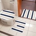 thumbnail image 5 of Navy Blue Khaki Striped Bathroom Rugs Set Modern Non Slip Absorbent Soft Bath Mats 3 Piece Set with Bathroom Rug, U-Shaped Floor Mat, Toilet Seat Cover Large Size, 5 of 9