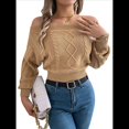 thumbnail image 2 of Suéter de Mujer con Hombros Descubiertos, Jersey de Punto con Cable Liso, Top Informal de Larga, Suéteres Cortos Caqui XL, 2 of 10