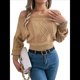 thumbnail image 2 of Suéter de Mujer con Hombros Descubiertos, Jersey de Punto con Cable Liso, Top Informal de Larga, Suéteres Cortos Caqui XL, 2 of 10