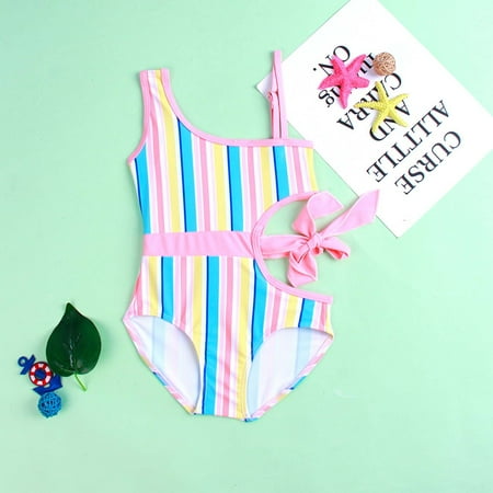 

CHGBMOK Toddler Swimsuit Baby Girls Summer One-Piece Swimsuit Striped Tether Swimsuit