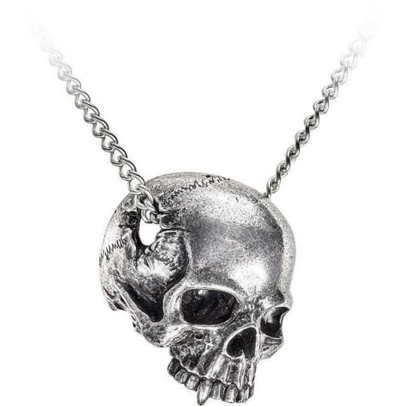 Alchemy Gothic P886 21 in. All That Remains Crushed Skull Necklace, Silver