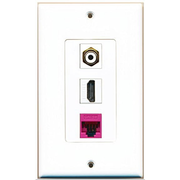 RiteAV - 1 Port HDMI 1 RCA White 1 Cat5e Ethernet Pink Wall Plate Decorative