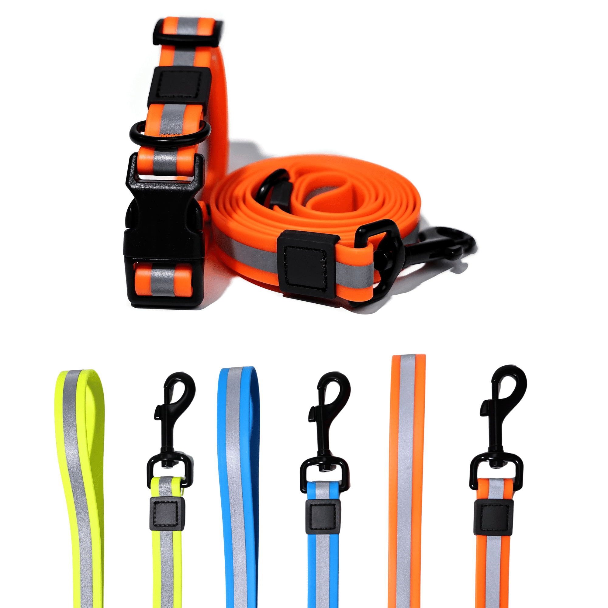 Reflective PVC Dog Leash & Collar Set | Waterproof Heavy Duty Safety Lead