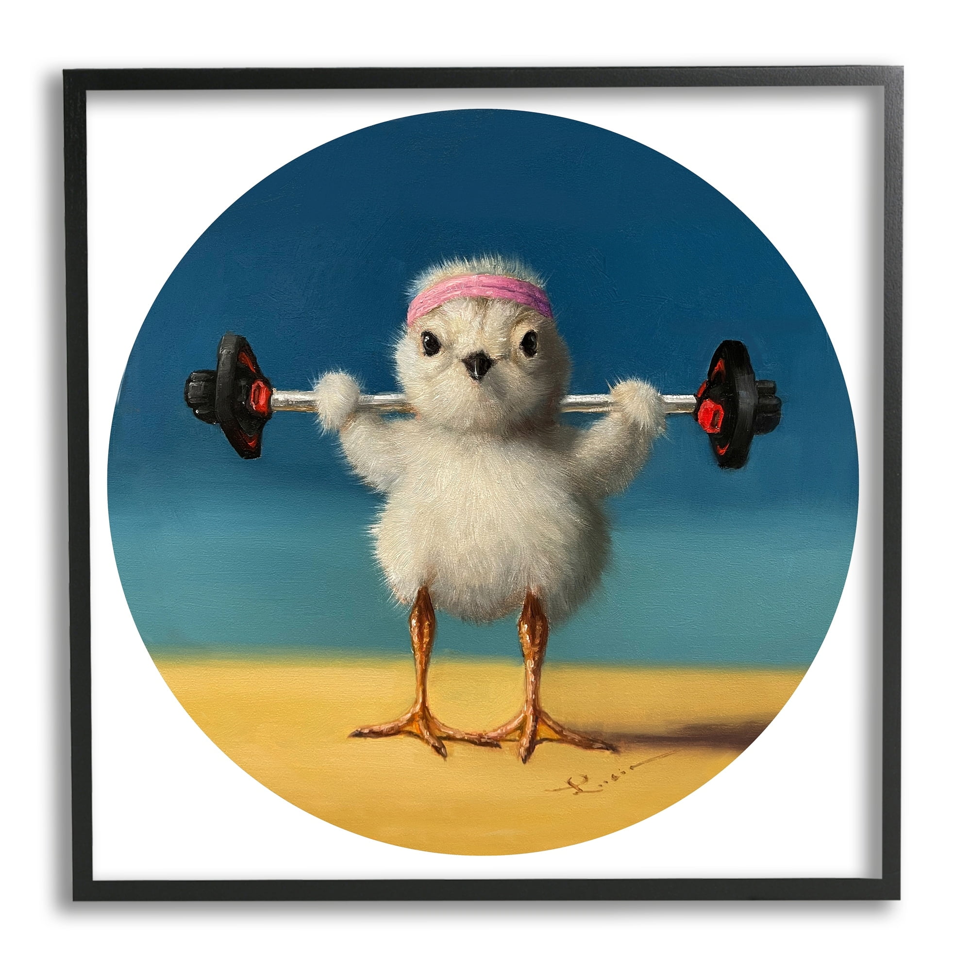 Stupell Industries Born Strong Little Chicken Bird Lifting Weights,17 x 17, Design by Lucia Heffernan