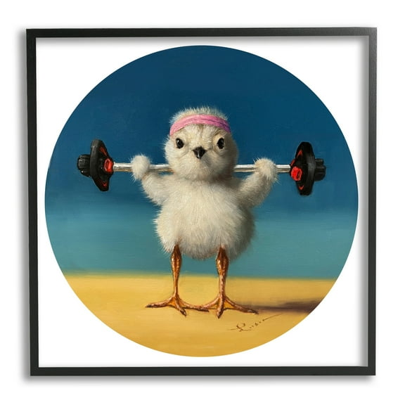 Stupell Industries Born Strong Little Chicken Bird Lifting Weights,12 x 12, Design by Lucia Heffernan