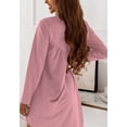 thumbnail image 3 of Solid Color Round Neck Long Sleeves Pleated Design Above Knee Length Dress Pink Large, 3 of 3