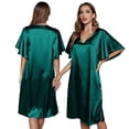 thumbnail image 3 of Fjuchai Women's Satin Pajamas Silk Pleated Nightgown Loose Sleepwear Solid Color Nightshirt Short Sleeve V-Neck Sleep Dress S-XL, 3 of 8