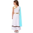 thumbnail image 2 of TiaoBug Kids Girls Roman Toga Dress One Shoulder Metallic Tunics Overlay Chiffon Shawls Maxi Gowns for Themed Parties Blue 8, 2 of 5