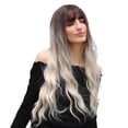 thumbnail image 4 of Pelucas beige degradado negro de 26 "parte media para mujeres Pelucas de cabello brasileño de exterior exterior exterior natural Salvador Mujeres sintéticas largas pelucas, 4 of 10