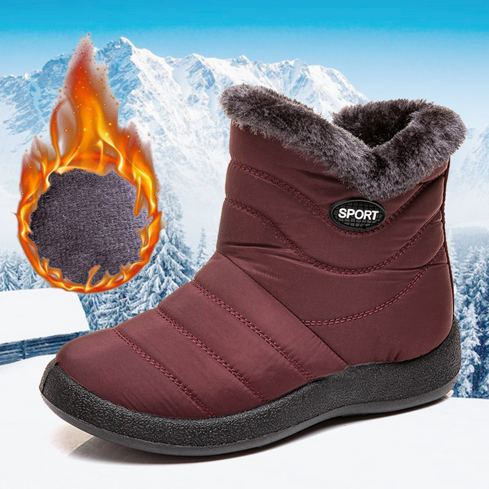 Tejiojio Clearance Winter Boots Women Waterproof Snow Shoes Flat Casual ...