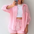 thumbnail image 6 of Long Sleeve Coat Shorts Front Pocket Drawstring Turn Down Collar Plus Size Plain Color Jacket High Waisted Shorts Suit, 6 of 6