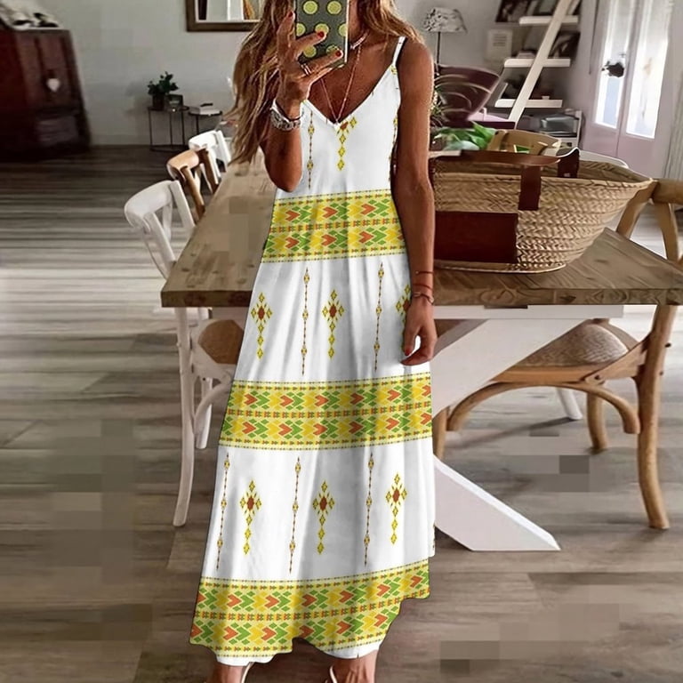 ethiopian casual dress Ethiopian Habesha Tibeb Telet Sleeveless Suspender Dress Summer Fashion  Casual Long Dress