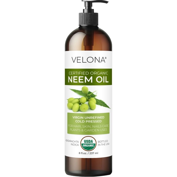 velona Neem Oil USDA Certified Organic - 8 Fl Oz | 100% Pure and Natural Carrier Oil | Virgin, Unrefined, Cold Pressed | Hair, Body and Skin Care | Use Today - Enjoy Results