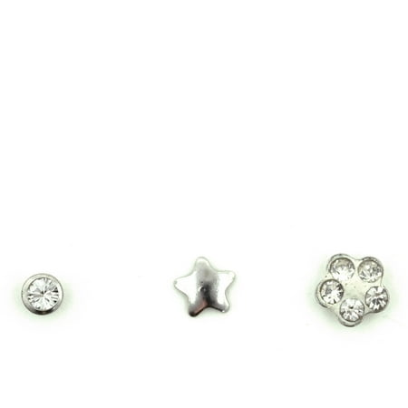 Body Jewelry 3 Pack - 22G Surgical Steel Crystal Nose Studs