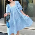 thumbnail image 2 of Women Retro Dresses Square Neck Puff Short Sleeve Mid-Length A Line Mini Dress, 2 of 6
