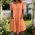 thumbnail image 3 of SAWOBUUN Women Cotton Linen Shirt Dress Short Sleeve Collar Washed Crinkle Loose Midi Dresses Summer Casual Tunic Dress with Side Pockets, 3 of 7
