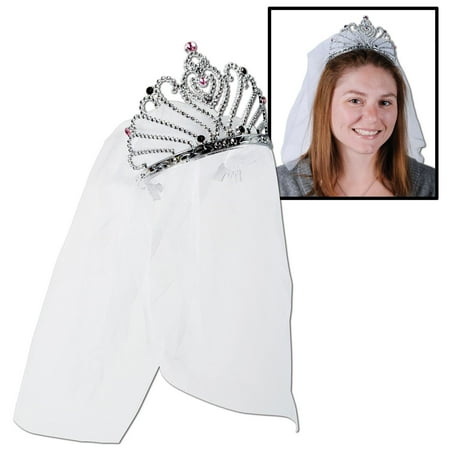 12 Pack Beistle Bachelorette Party Plastic Bride To Be Tiara with Veil
