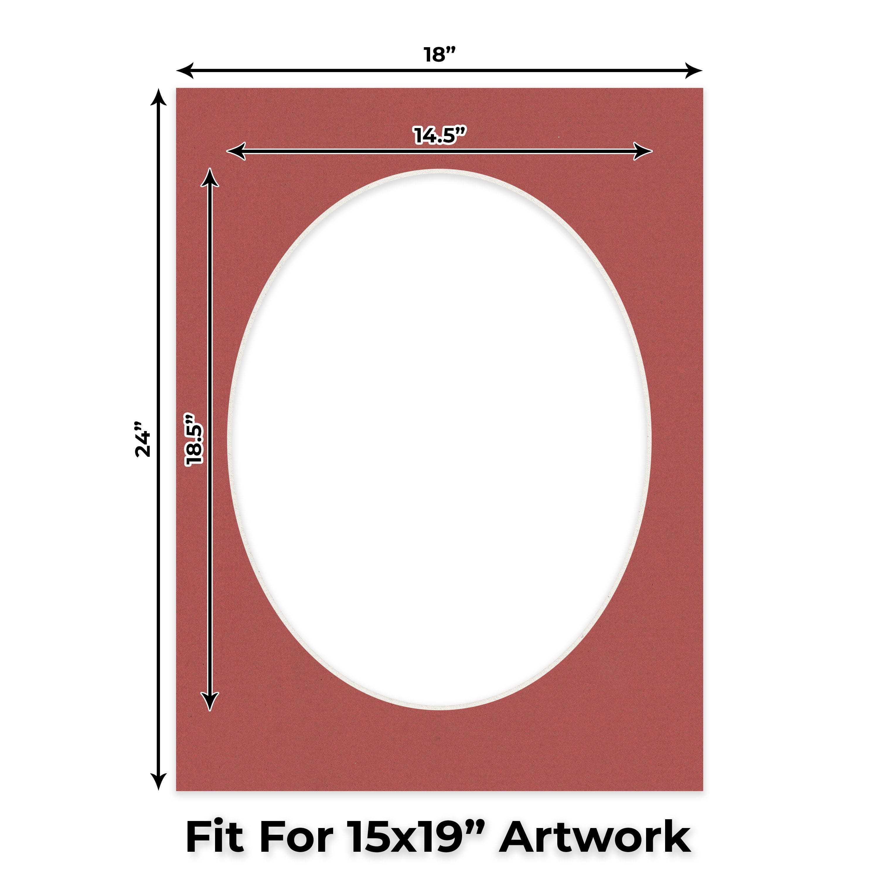 Brick Red Picture Frame Mat for 18x24 Frames - Oval Opening for 15x19 Photos - 10 Mats