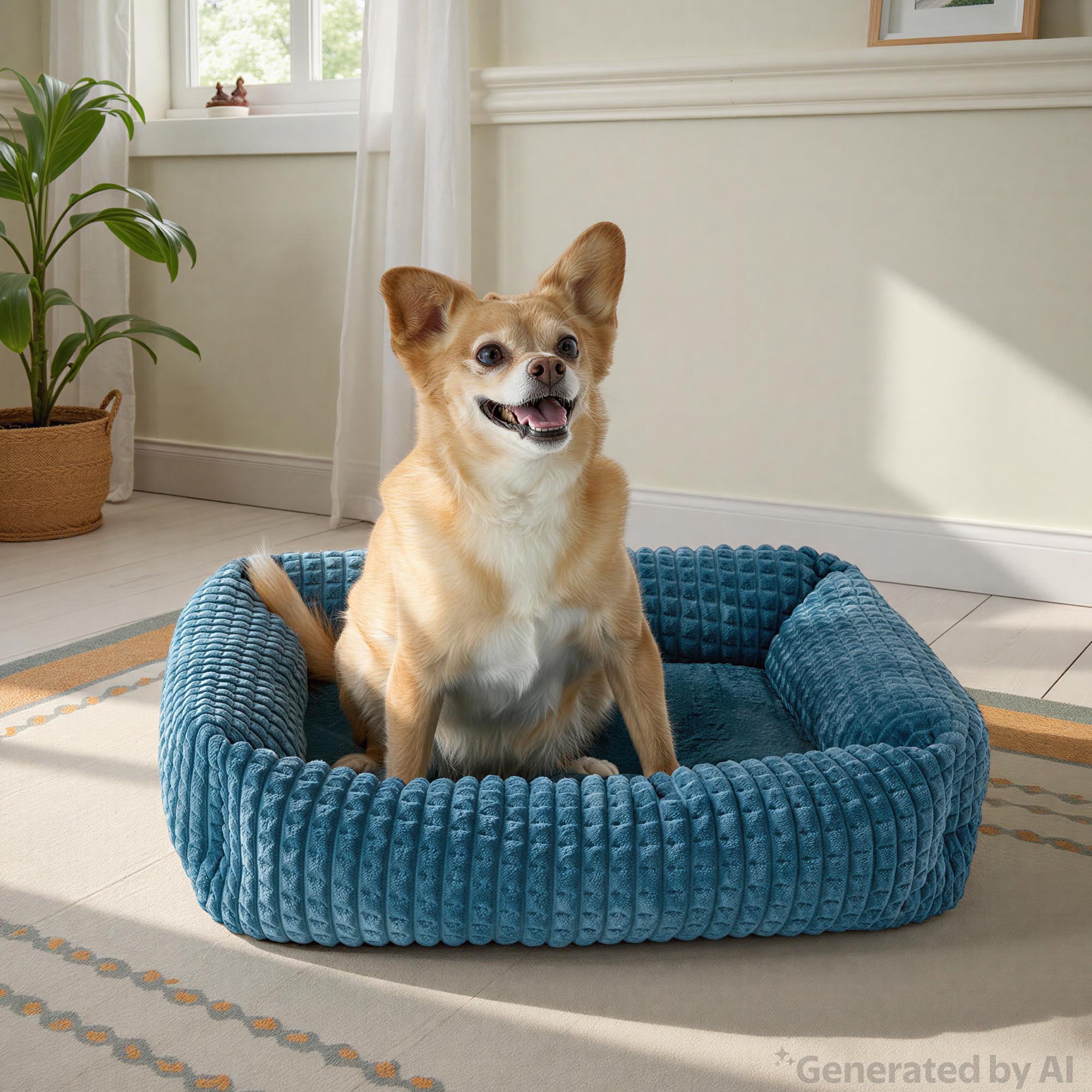 Vibrant Life Medium Flannel Waffle Texture Bolster Cat or Dog Bed, Blue, 21" x 25"