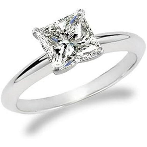 beryl_creation 0.60 Ct Princess Cut White Diamond Wedding Engagement Solitaire Ring 14K White Gold Plated 925 Sterling Silver For Women's -5.5