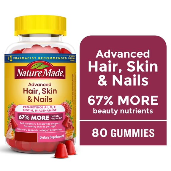 Nature Made Advanced Hair, Skin & Nails Gummies with Biotin & Pro-Retinol A, 80 Count