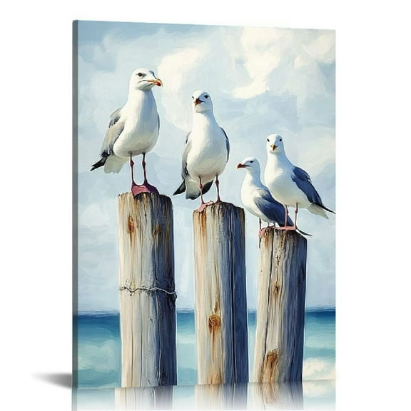 Ocean Wall Art Coastal Sea Bird Artwork Prints Wall Decor Teal Beach Canvas Paintings for Bathroom Bedroom Living Room Decor