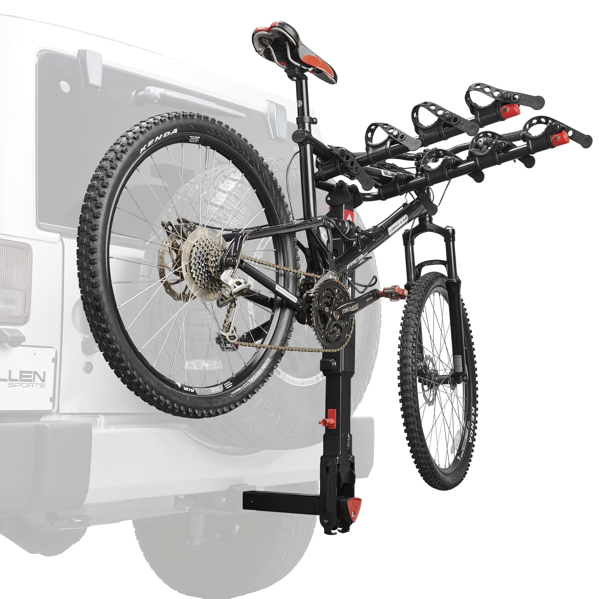 Allen Sports Premier Locking 4-Bike Rack fits 2 in Receiver Hitch, for Vehicle with Spare Tire, 140 lbs capacity, model 400QR Allen Sports Premier Locking 4-Bike Rack fits 2 in Receiver Hitch, for Vehicle with Spare Tire, 140 lbs capacity, model 400QR