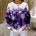 thumbnail image 2 of Women's Autumn Winter Snowflake Print Top Waffle Henry Shirt for Winter Themed Comfortable and Casual Shirts with Loose Knit,Dark Purple,L, 2 of 7