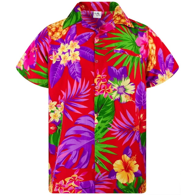 KING KAMEHA T-Shirts d'Été à Manches Courtes Ananas pour Hommes, Ananas, Rouge, S