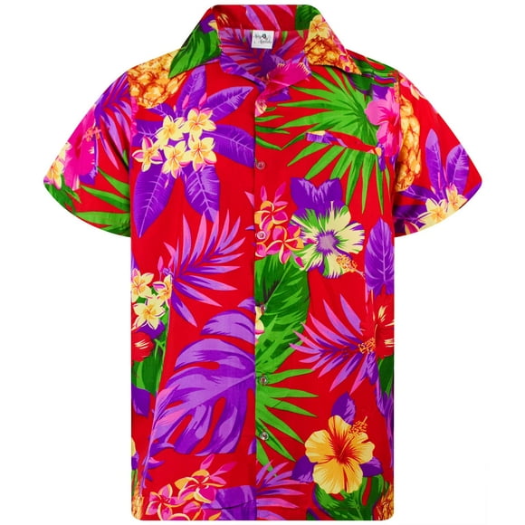 KING KAMEHA T-Shirts d'Été à Manches Courtes Ananas pour Hommes, Ananas, Rouge, S