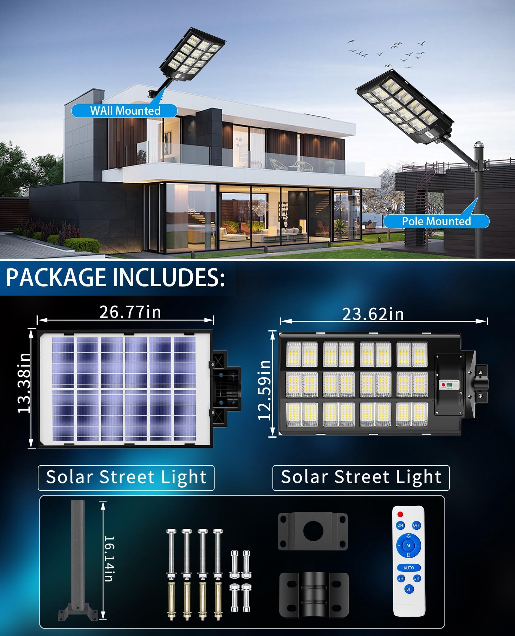 Bjsuc Solar Street Lights-14,800w  - Large Size Security Street Outdoor / Super Bright 600000LM Commercial Parking Lot Light with Motion Sensor