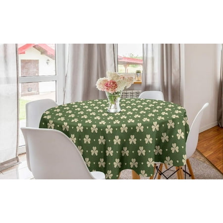 

Shamrock Round Tablecloth Clovers and Hearts Pattern St Paddy s Day Motifs on Green Backdrop Circle Table Cloth Cover for Dining Room Kitchen Decoration 60 Green Cream