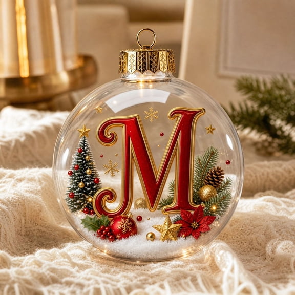 Edgtyos Christmas Tree Hanging Letter Pendant, Red Initial Bell Xmas Tree Acrylic Ball-shaped Ornament for Family Friends Christmas Gifts, Holiday Decoration(M)