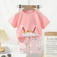 thumbnail image 2 of Odeerbi Kids Boys Girls Cotton Pajama Sets Cartoon Printed Loungewear Fashion Casual Round Neck Short Sleeve Tops Printed Shorts Pajamas Sets Pink, 2 of 3