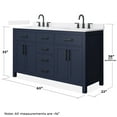 thumbnail image 4 of Beckett 60" Dark Blue Double Vanity & White Quartz Top (3-Hole) & Black Trim, 4 of 5