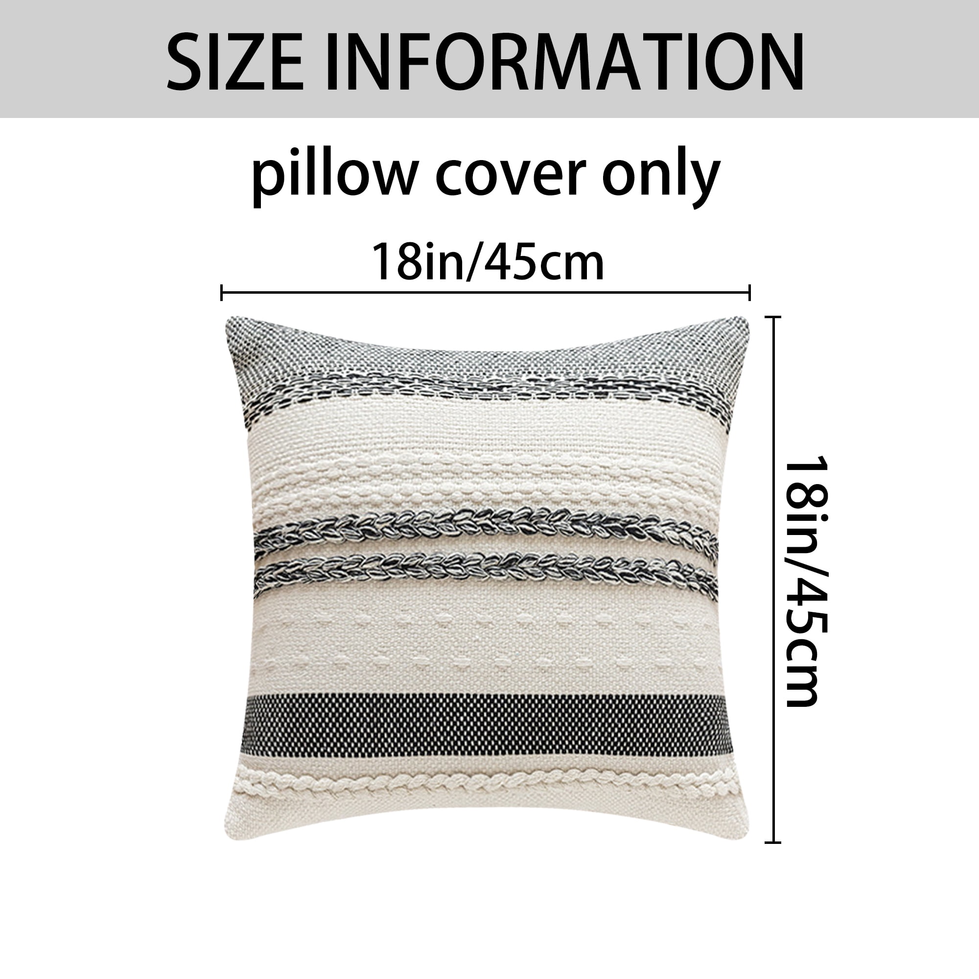 REGALWOVEN Striped Decorative Throw Pillow Covers Pack of 1 for Couch Bed Sofa Home Decor Soft Cushion Pillow Cases Black 18" x 18"