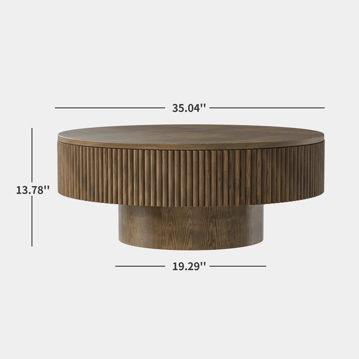 Gelloan 31.5" Round Fluted Coffee Table, Modern Wood Circle Coffee Table, Veneer Handcrafted Relief Tea Table for Living Room,Brown