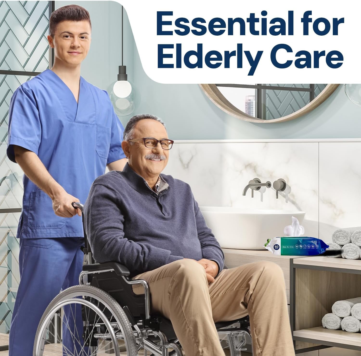Adult Wipes For Elderly - 8"x13" 240ct (4 Packs of 60) Huge & Soft Non-Flushable Body Wipes for Adults Bathing No-Rinse - Incontinence Disposable Washcloths, Vitamin E & Aloe